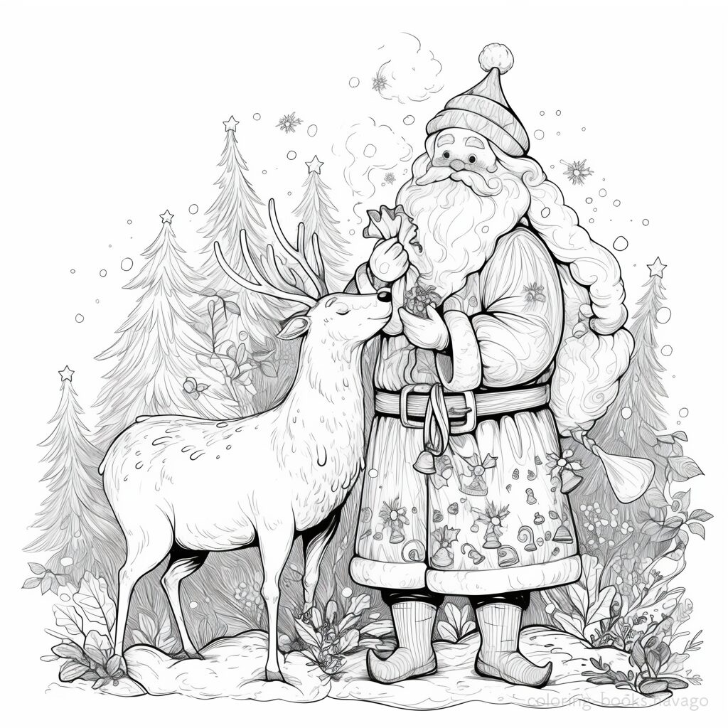 Reindeer Begging Santa for Treats Coloring Page. | havago