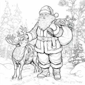 Santa Walking with Reindeer Coloring Page. | havago