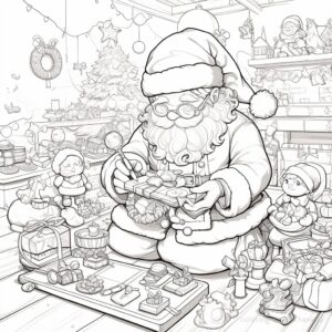 Santa doing detailed work coloring page. | havago