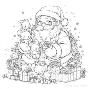 Forest Fairy and Santa Preparing Presents Coloring Page. | havago