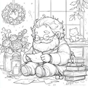 Santa Reading Letters Coloring Page. | havago