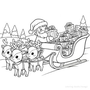 プレゼントをソリに乗せるサンタの塗り絵 | ハバゴ