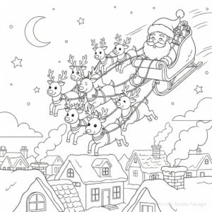 Reindeer Sleigh Racing Across the Night Sky Coloring Page. | havago
