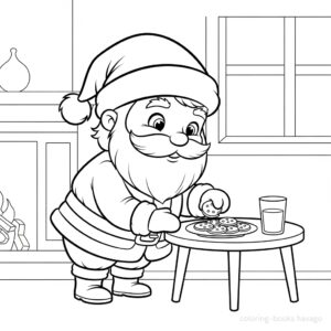 クッキーとミルクで休憩するサンタの塗り絵 | ハバゴ