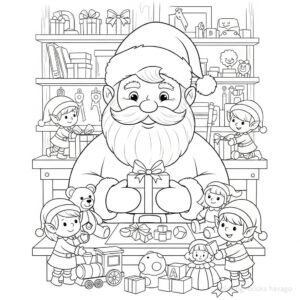 Santa Claus Preparing Presents with the Little People Coloring Page. | havago