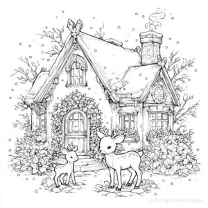 Deer Family and Cute House Coloring Page. | havago