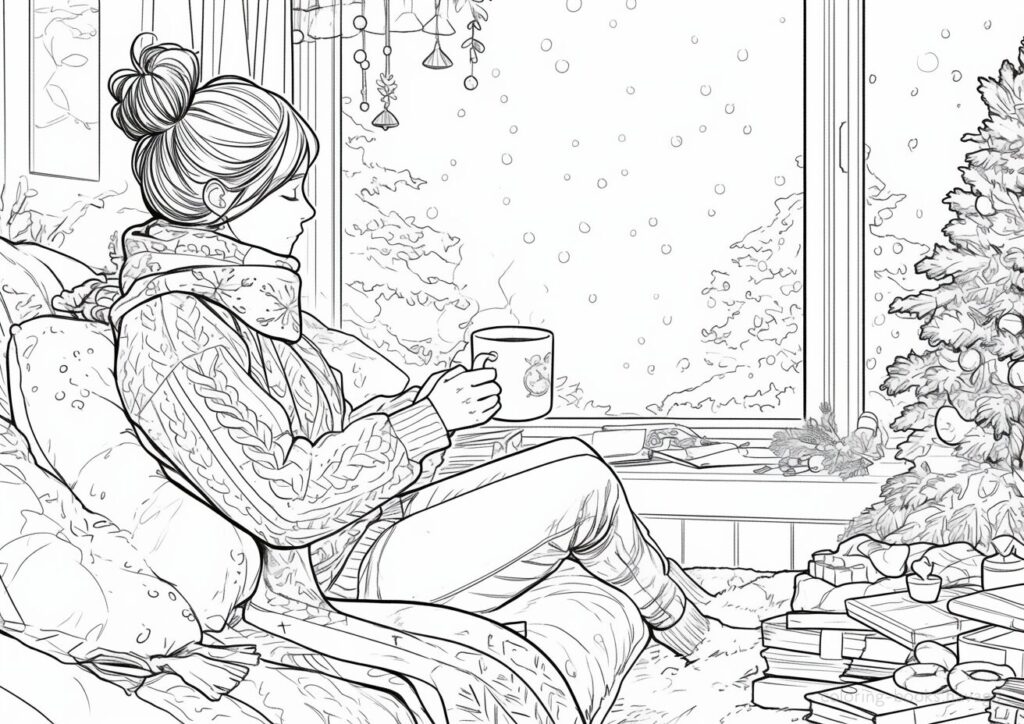 雪の日の休日の塗り絵 | ハバゴ