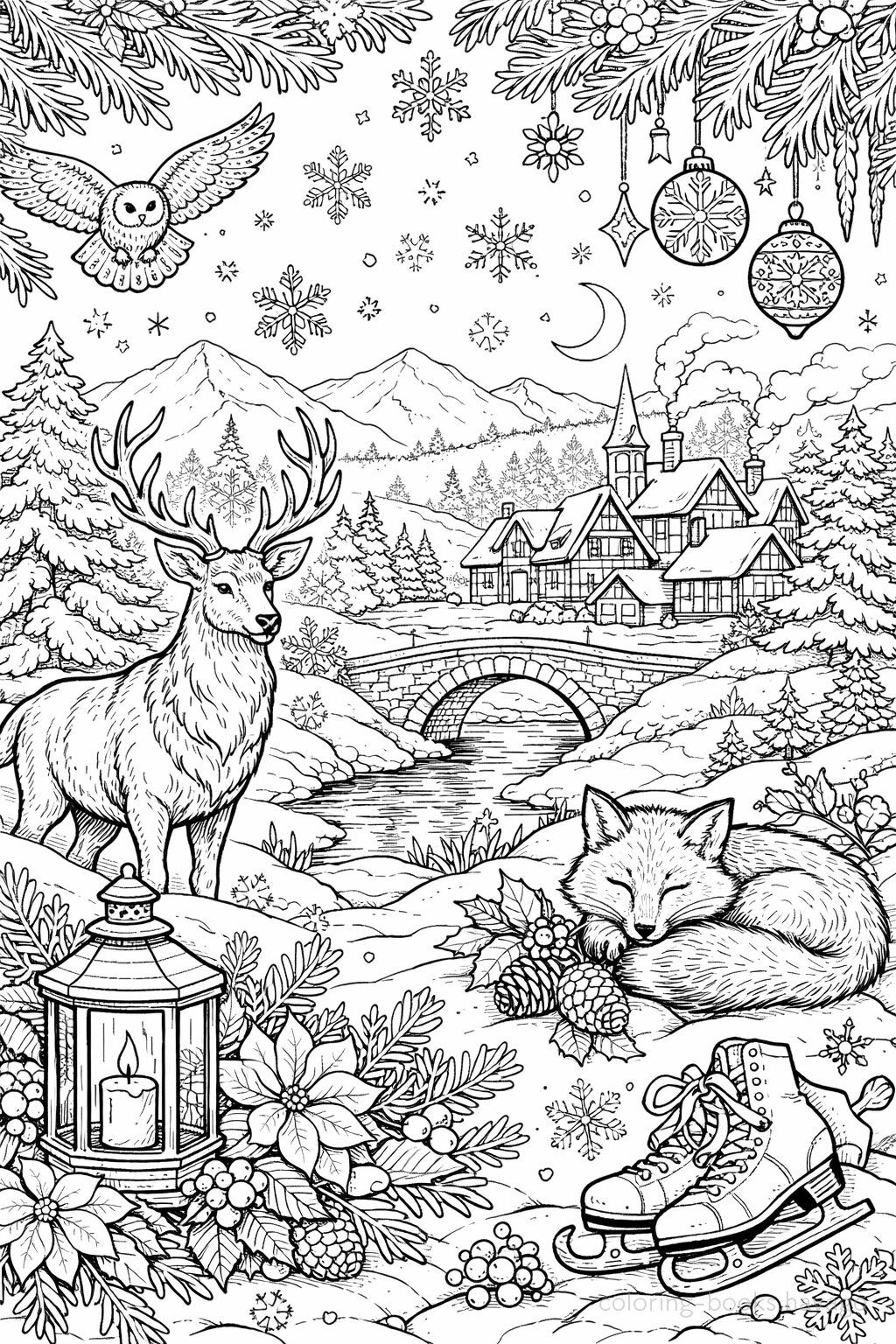 Beautiful Winter Scenery Coloring Pages. | havago