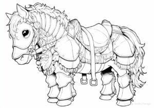重装備を身につけたポニーの塗り絵 | ハバゴ