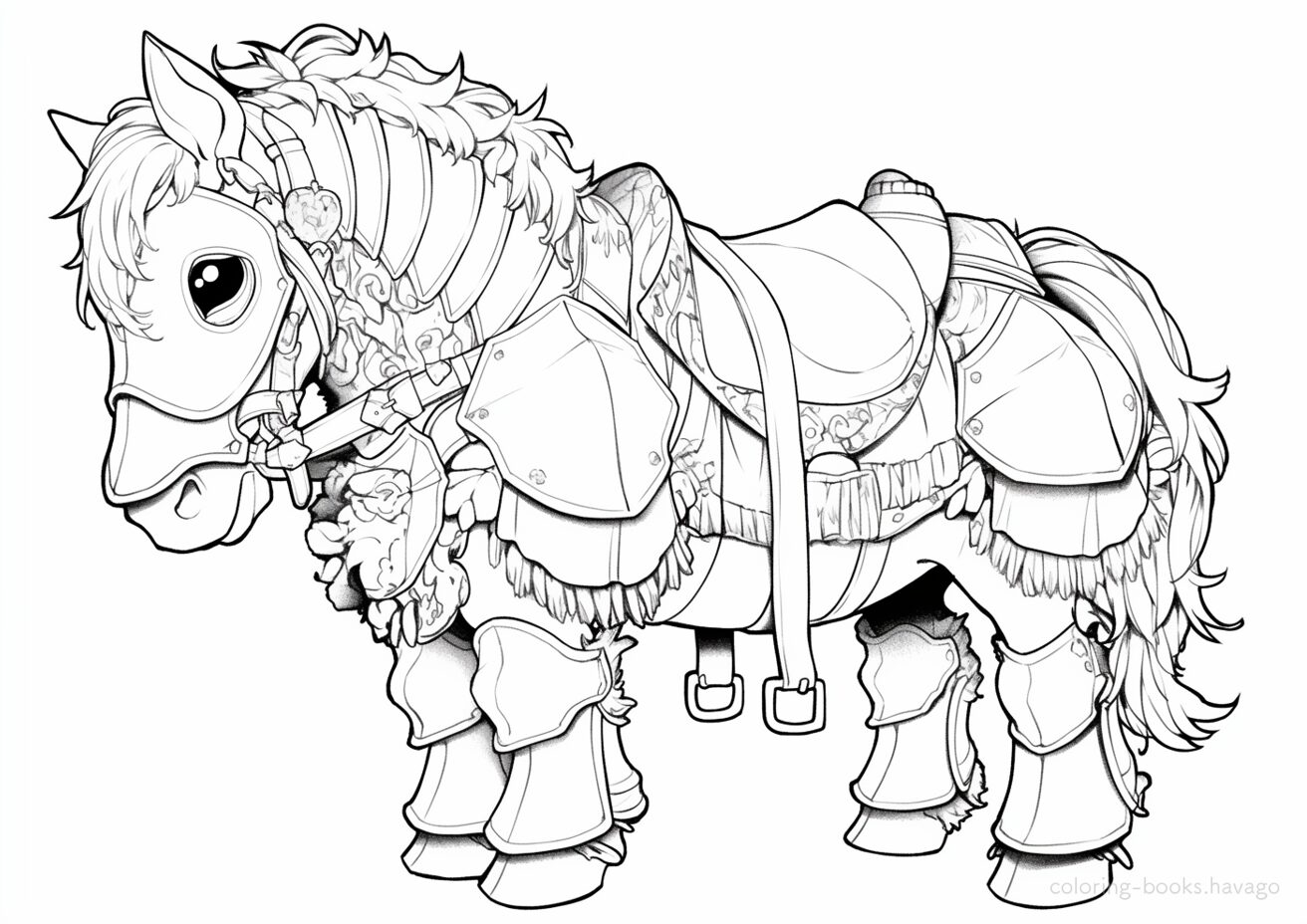 重装備を身につけたポニーの塗り絵 | ハバゴ
