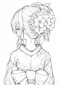 花の髪飾りが美しい女の子の塗り絵 | ハバゴ