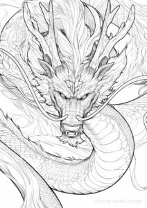 こちらを睨みつける龍の塗り絵 | ハバゴ