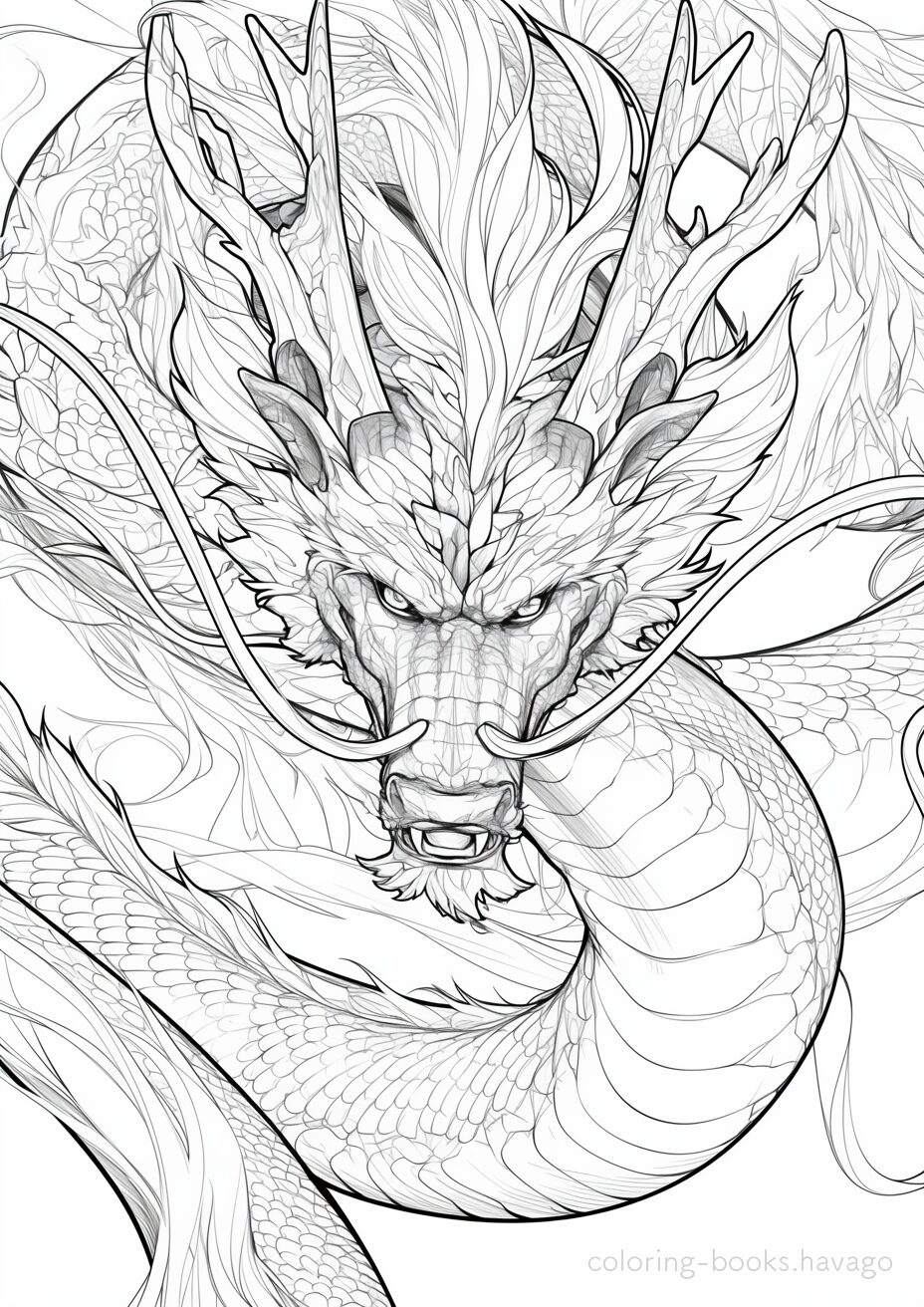 こちらを睨みつける龍の塗り絵 | ハバゴ