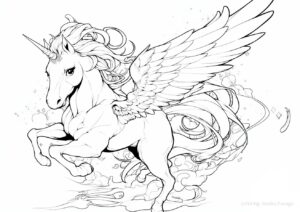大きな翼で飛び立つペガサスの塗り絵 | ハバゴ