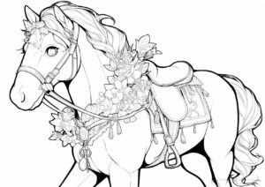 花の首飾りをつけた馬の塗り絵 | ハバゴ