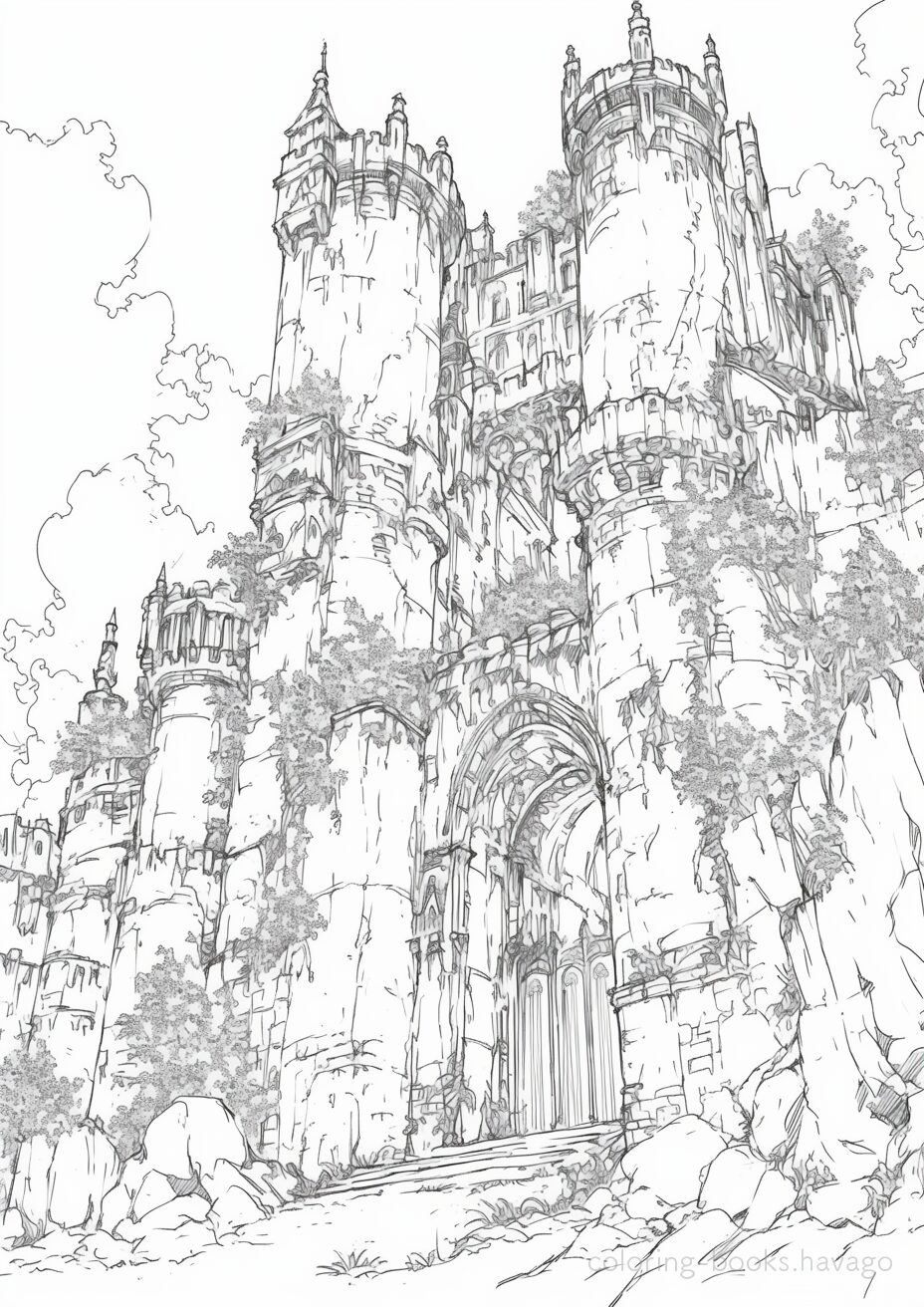 古いお城の塗り絵 | ハバゴ