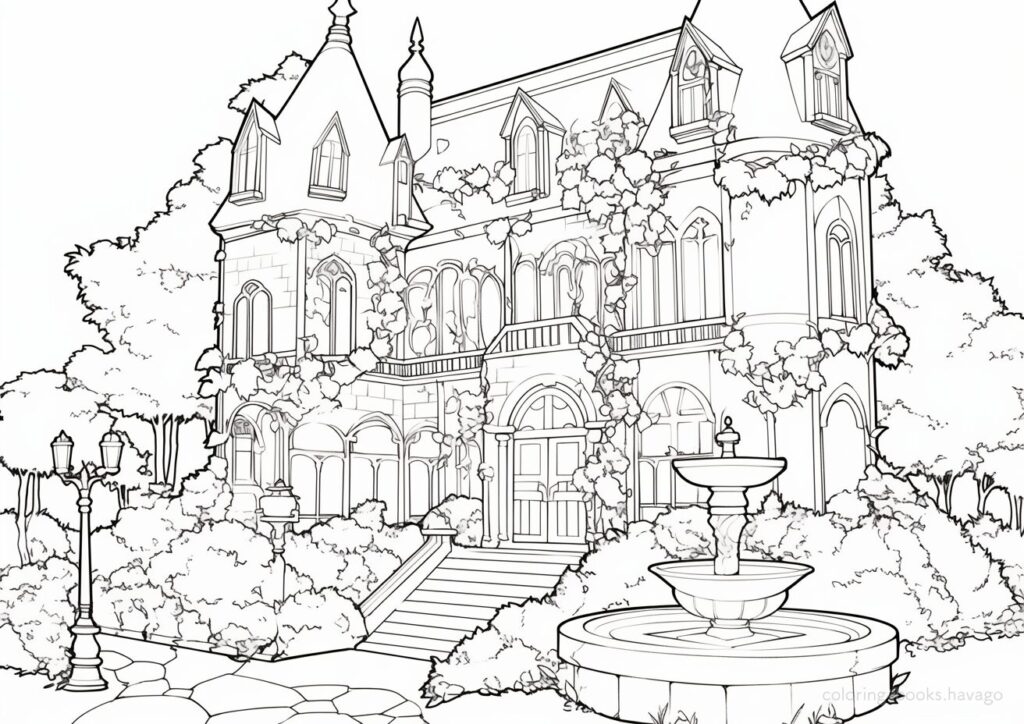 趣のある古い洋館の塗り絵 | ハバゴ