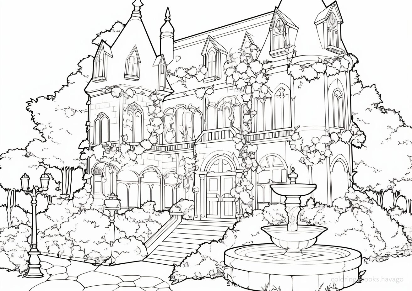 趣のある古い洋館の塗り絵 | ハバゴ