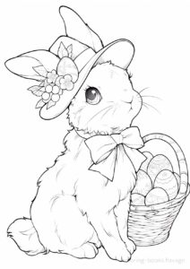 おしゃれな帽子をかぶったイースターバニーの塗り絵です。 | ハバゴ