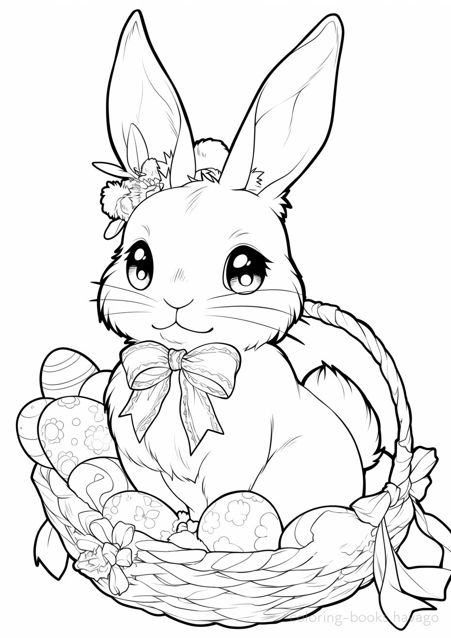 Cute Rabbit with Easter Eggs Coloring Page. | havago