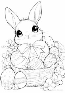 イースターエッグとカゴに入るうさぎの塗り絵です。 | ハバゴ