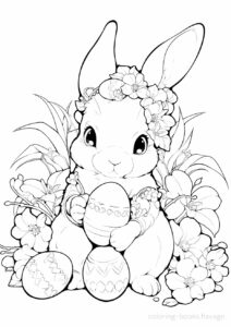 イースターエッグを積み上げるうさぎの塗り絵です。 | ハバゴ