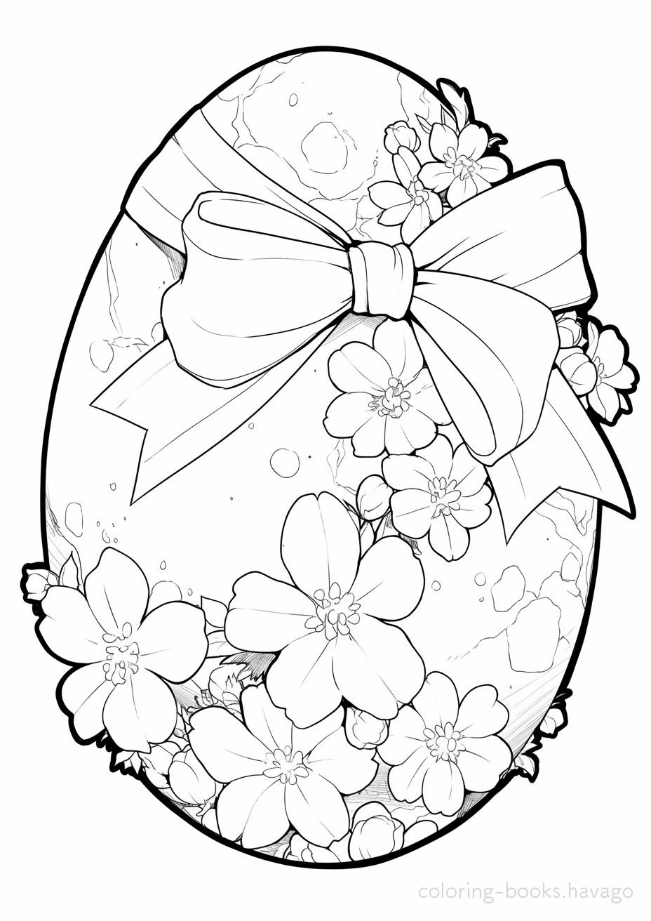 桜の花を飾ったイースターエッグの塗り絵。 | ハバゴ