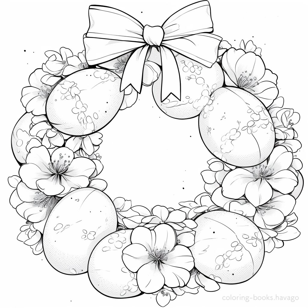 イースターエッグのリースの塗り絵。 | ハバゴ