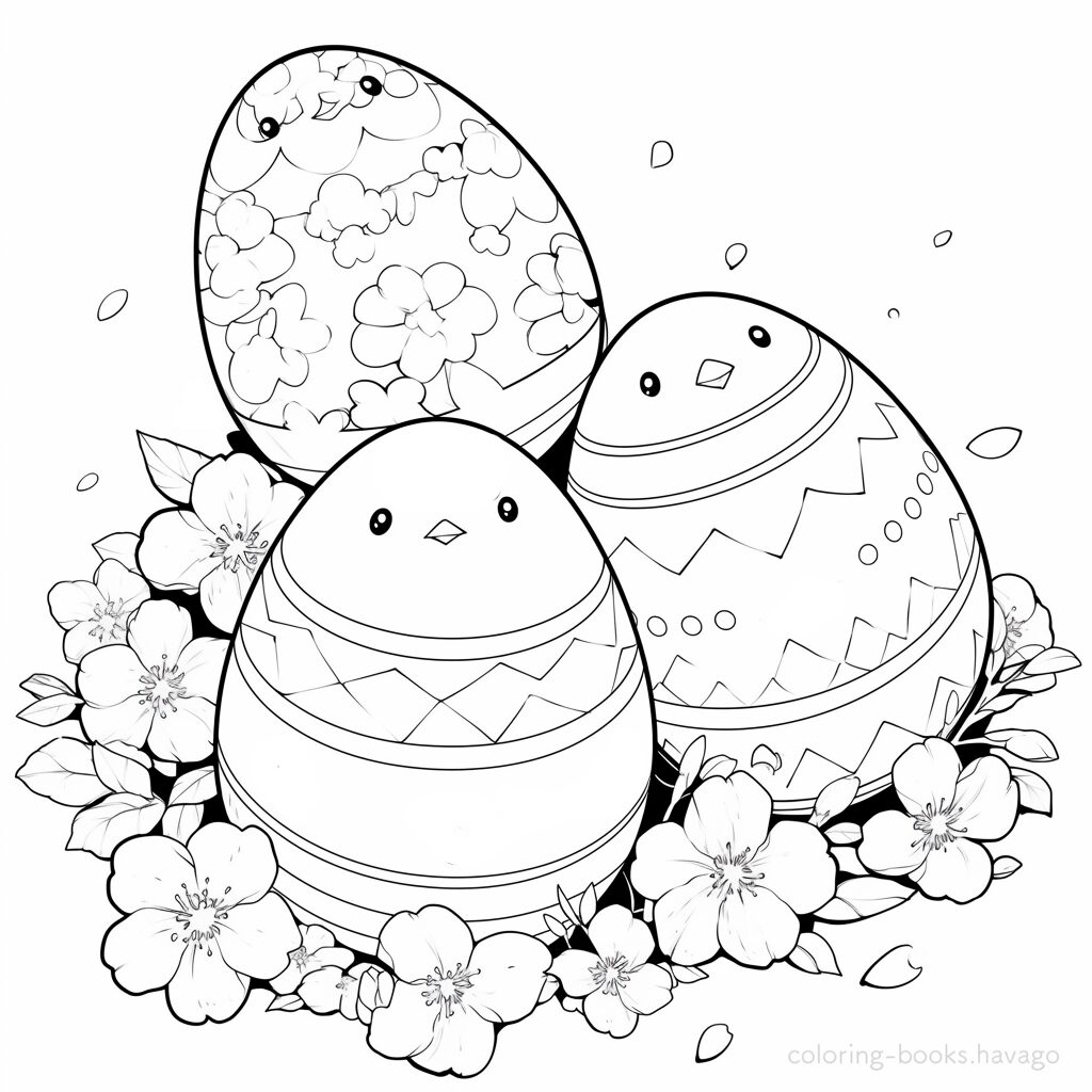 ひよこの顔が描かれたイースターエッグの塗り絵。  | ハバゴ