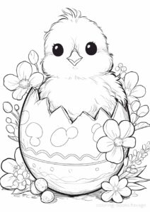 A coloring page of a chick hatching from an Easter egg.  | havago