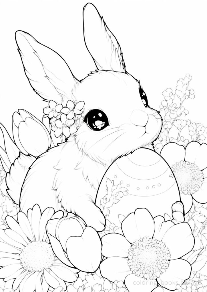 イースターエッグに抱きつくうさぎの塗り絵。 | ハバゴ
