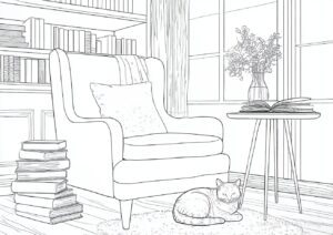 A coloring page of a sofa that looks comfortable to sit on. | havago