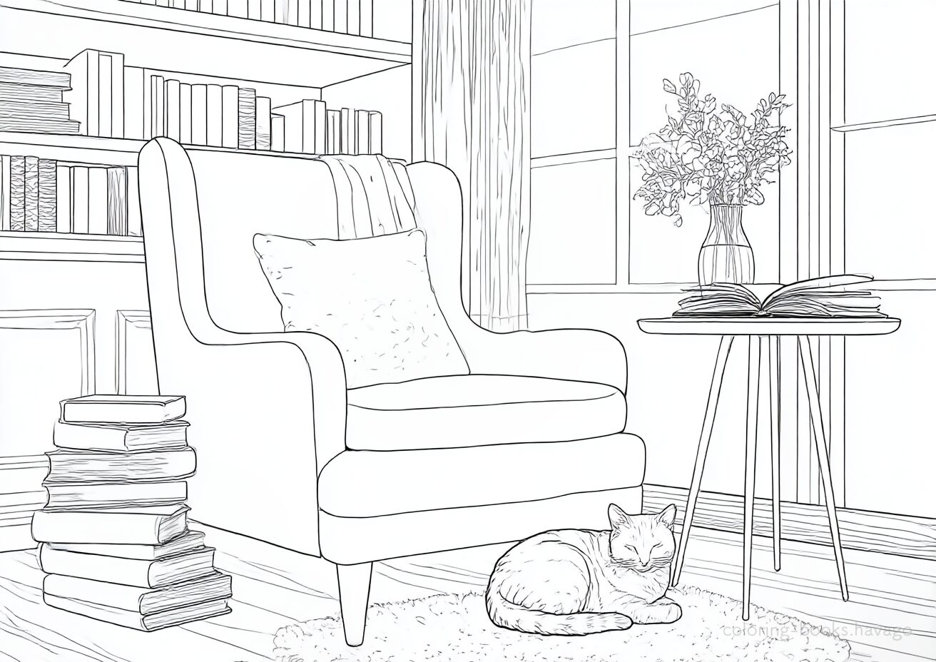 A coloring page of a sofa that looks comfortable to sit on. | havago