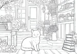 お気に入りの場所で眠くなった猫の塗り絵です。| ハバゴ