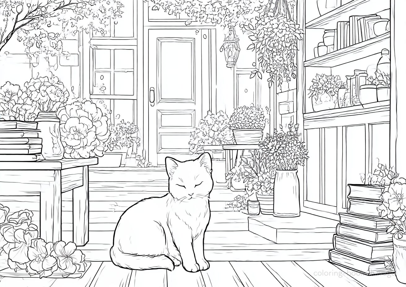 お気に入りの場所で眠くなった猫の塗り絵です。| ハバゴ