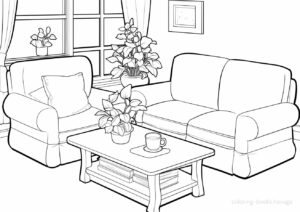 心地いいリビングルームの塗り絵 | ハバゴ