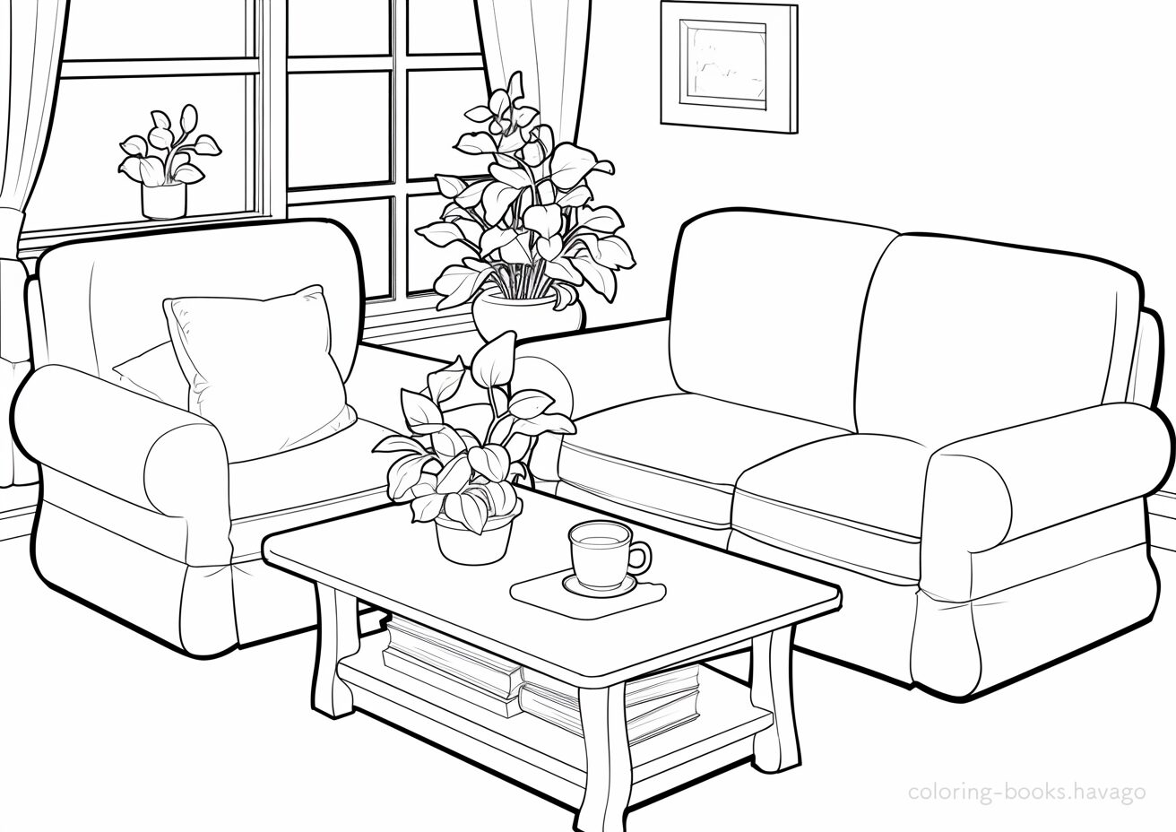 心地いいリビングルームの塗り絵 | ハバゴ