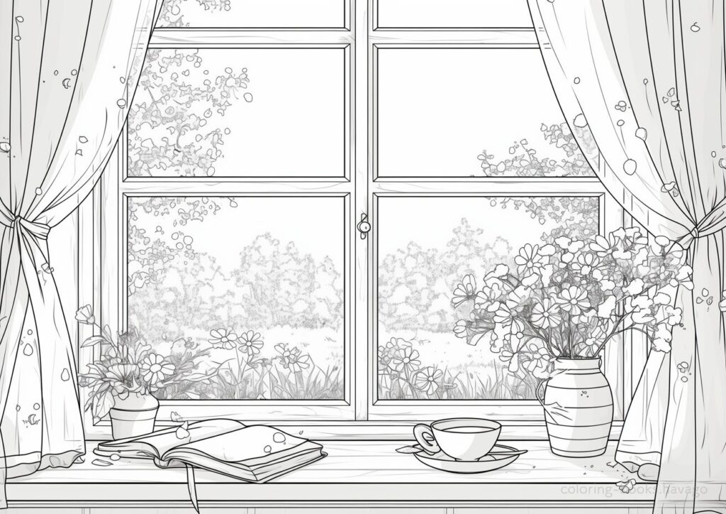 小春日和の窓辺の塗り絵です。| ハバゴ