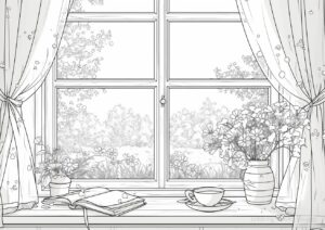 小春日和の窓辺の塗り絵です。| ハバゴ