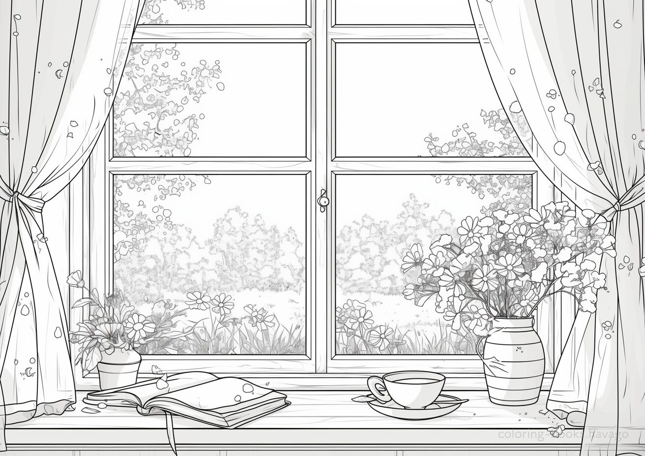 小春日和の窓辺の塗り絵です。| ハバゴ