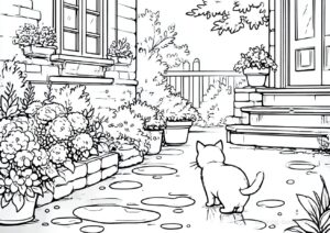 雨上がりの裏庭の塗り絵です。| ハバゴ