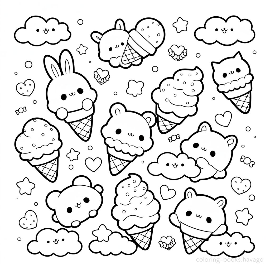 ふわふわどうぶつアイスの塗り絵 | ハバゴ