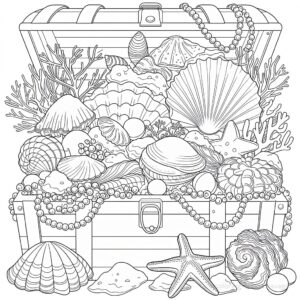 宝箱に眠る貝殻たちの塗り絵です。 | ハバゴ