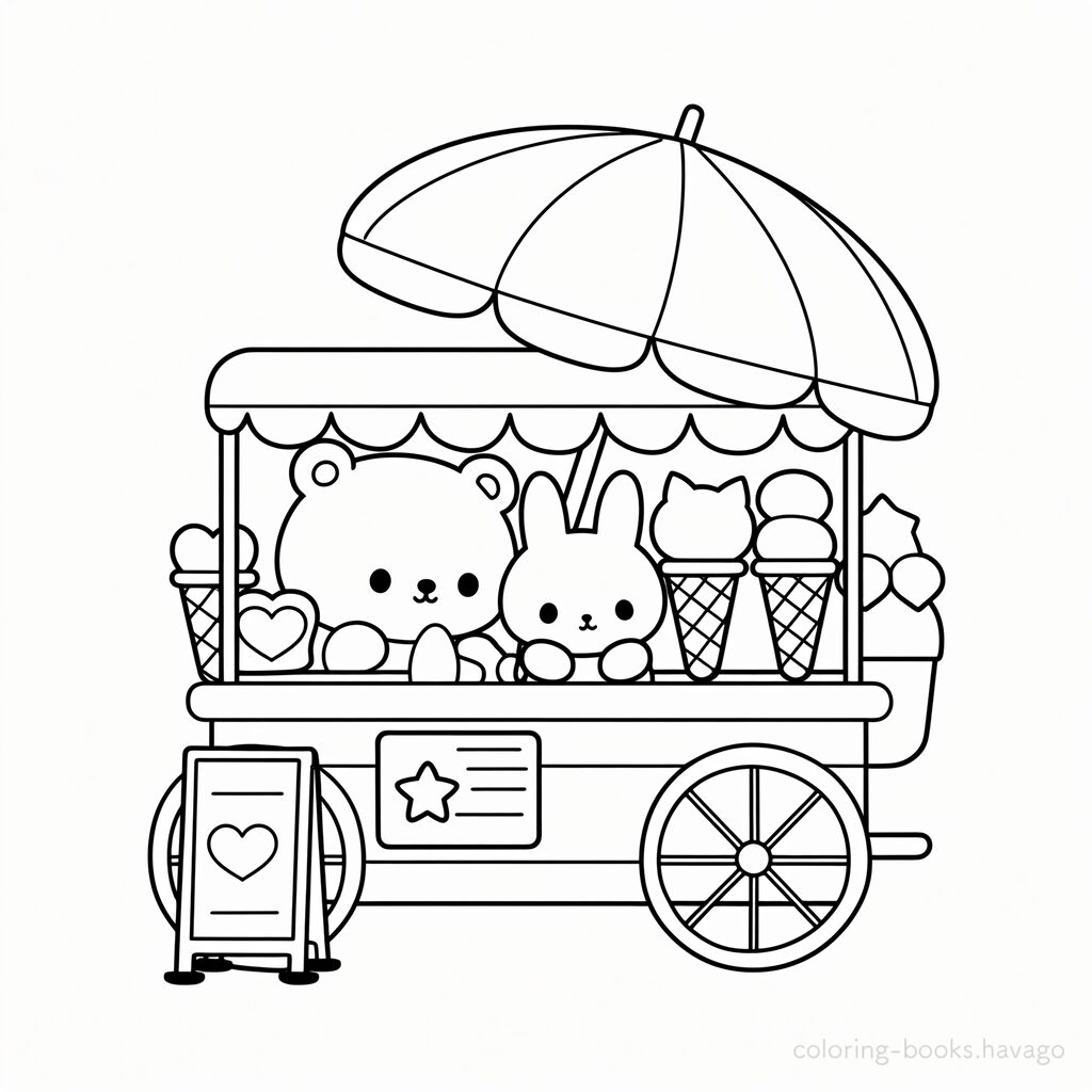 うさぎとくまのアイス屋さんの塗り絵 | ハバゴ