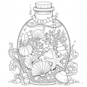 貝殻が浮かぶシーボトルの塗り絵です。 | ハバゴ