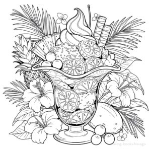豪華なトロピカルフルーツパフェの塗り絵 | ハバゴ