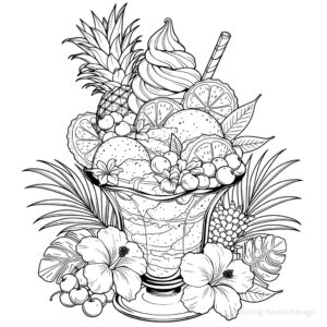 南国のフルーツパフェの塗り絵 | ハバゴ