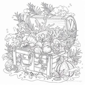 珊瑚が詰まった宝箱の塗り絵です。 | ハバゴ