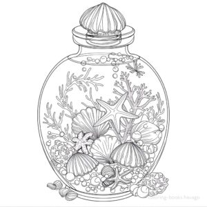 かわいい貝殻が詰まったボトルの塗り絵です。 | ハバゴ