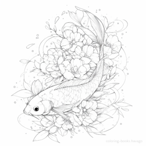悠々と泳ぐ美しい鯉の塗り絵 | ハバゴ